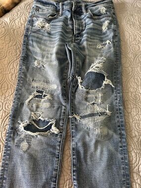 American Eagle Outfitters Distressed Light Blue Slim Straight Jeans